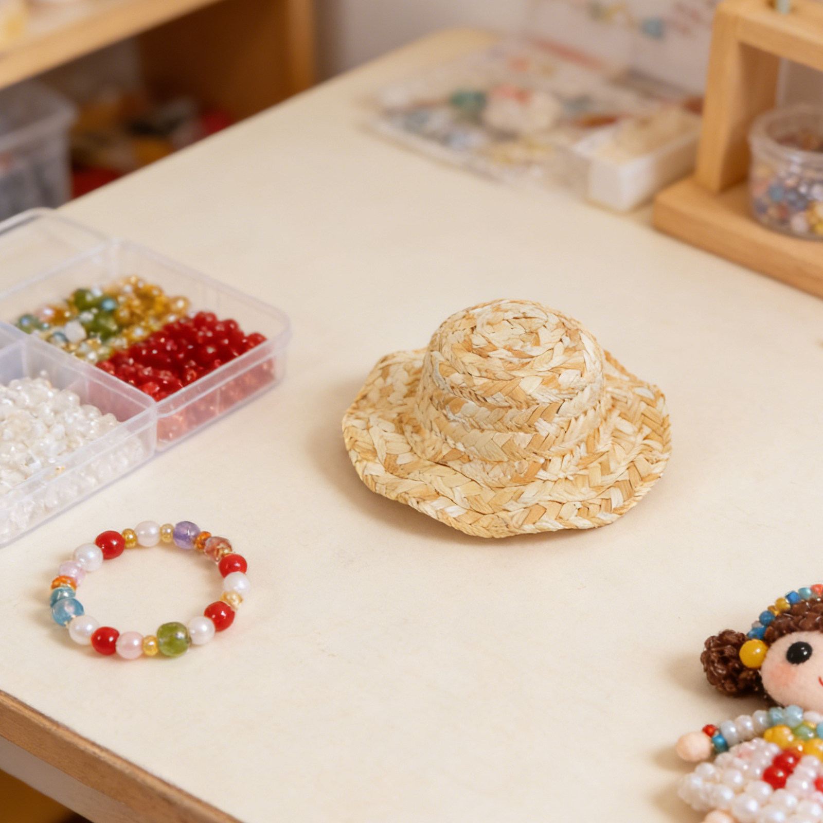 Straw Hat Summer - 4 шт. миниатюрных соломенных шляпок ручной